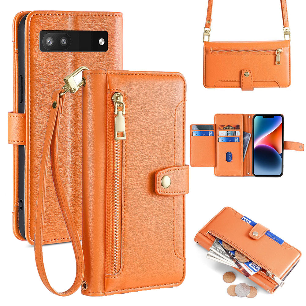 New Cross Body Zipper Wallet Leather Phone Case for Google Pixel