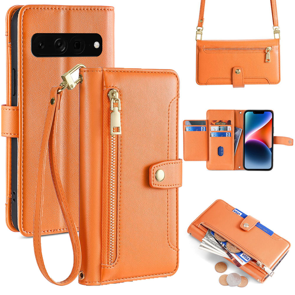 New Cross Body Zipper Wallet Leather Phone Case for Google Pixel