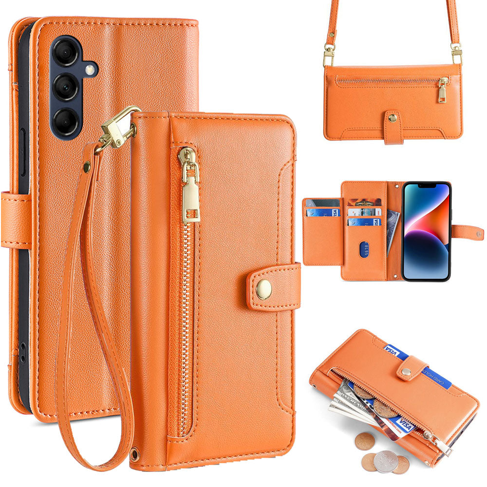 New Cross Body Zipper Wallet Leather Phone Case for Samsung Galaxy A