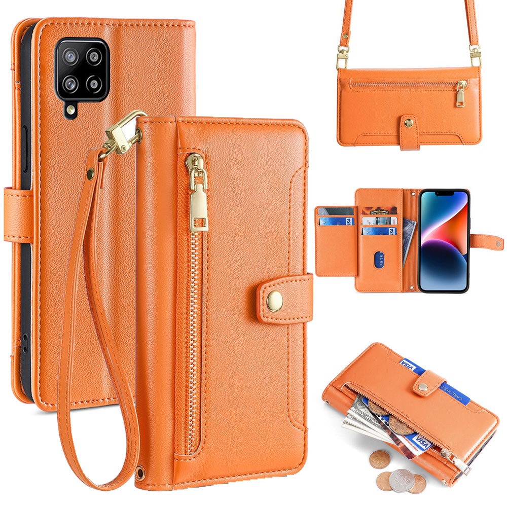 New Cross Body Zipper Wallet Leather Phone Case for Samsung Galaxy A