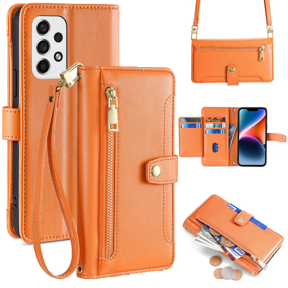 New Cross Body Zipper Wallet Leather Phone Case for Samsung Galaxy A