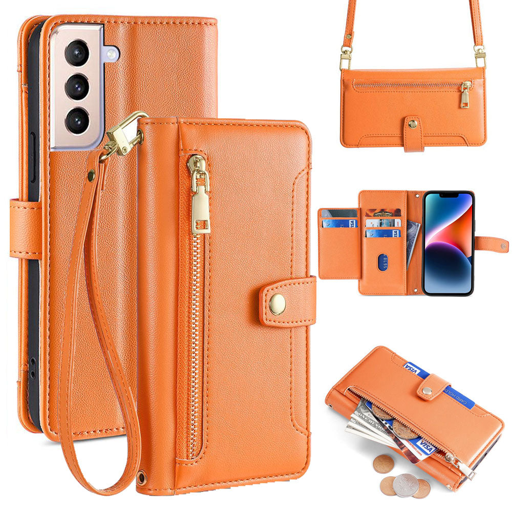 New Cross Body Zipper Wallet Leather Phone Case for Samsung Galaxy A