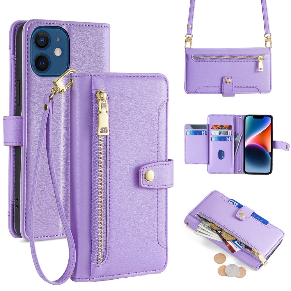 New Cross Body Zipper Wallet Leather Phone Case for iPhone