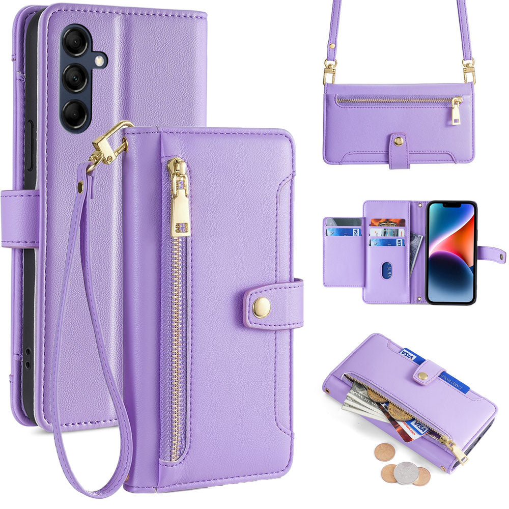 New Cross Body Zipper Wallet Leather Phone Case for Samsung Galaxy A