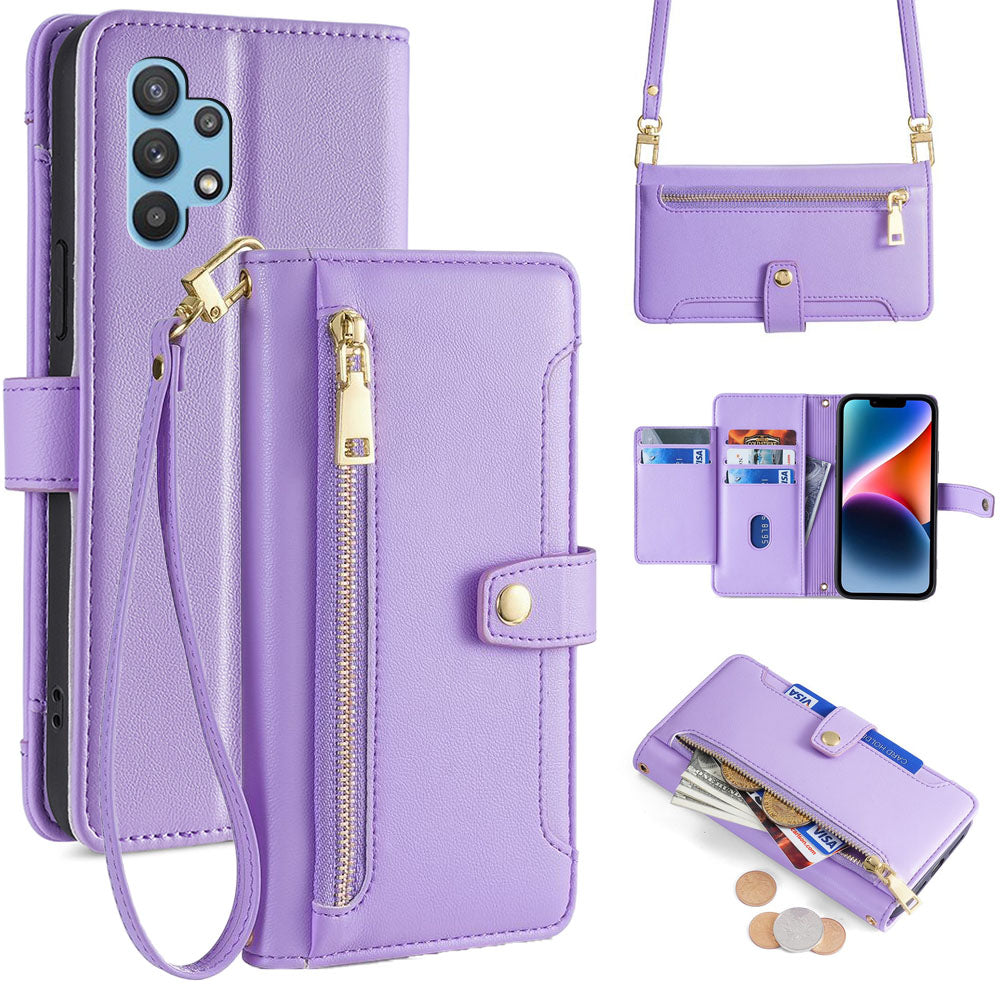 New Cross Body Zipper Wallet Leather Phone Case for Samsung Galaxy A