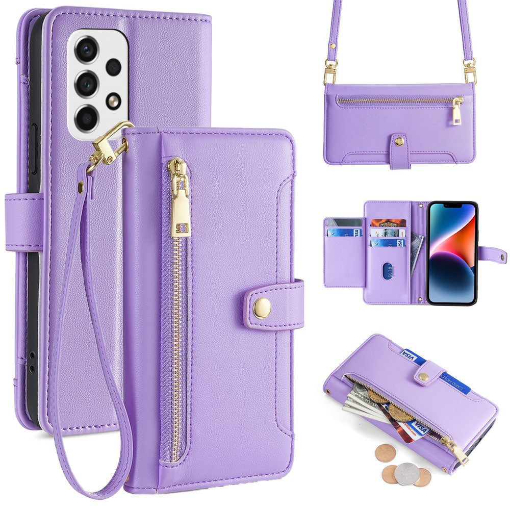 New Cross Body Zipper Wallet Leather Phone Case for Samsung Galaxy A