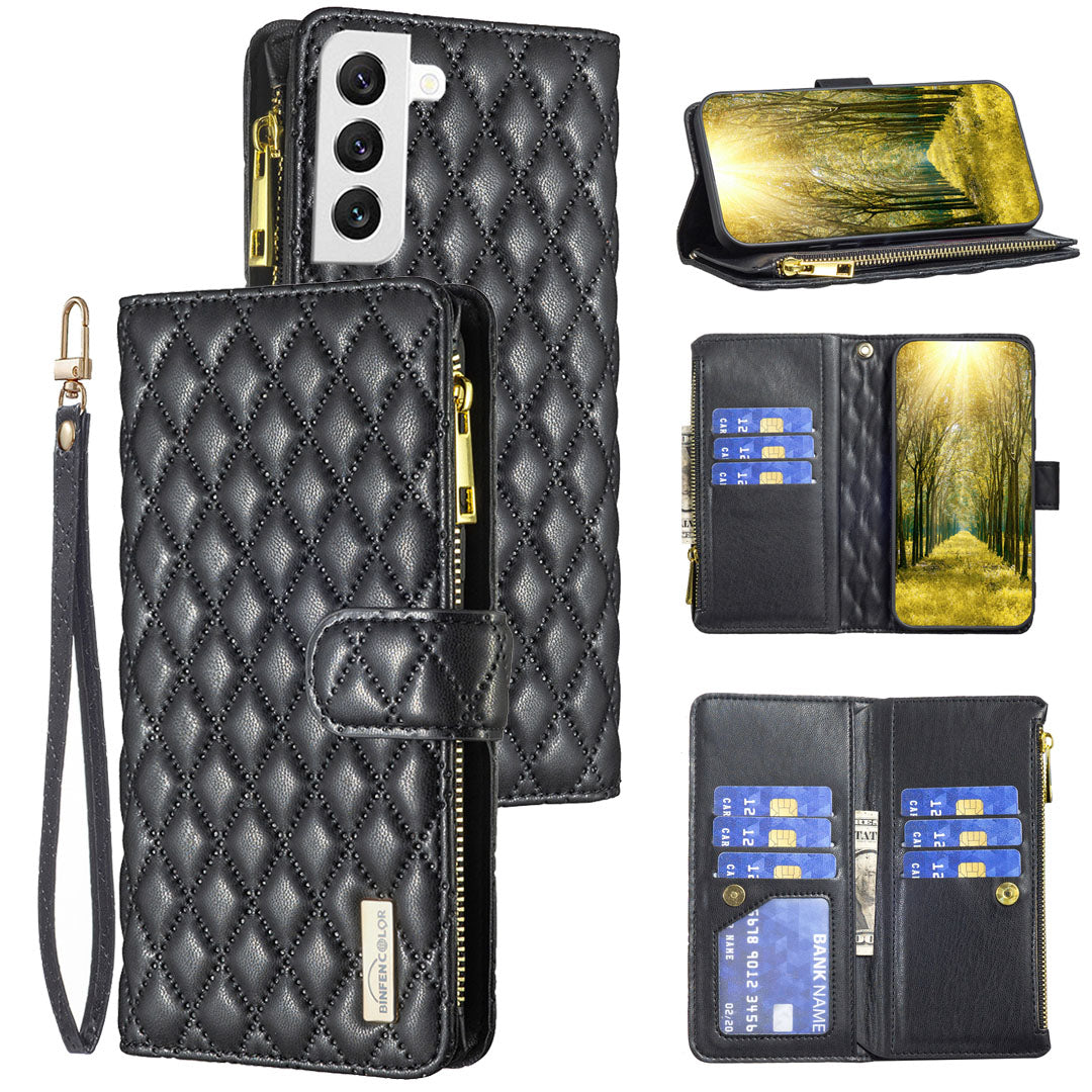 New Zipper Wallet Leather Phone Case with Lanyard for Samsung