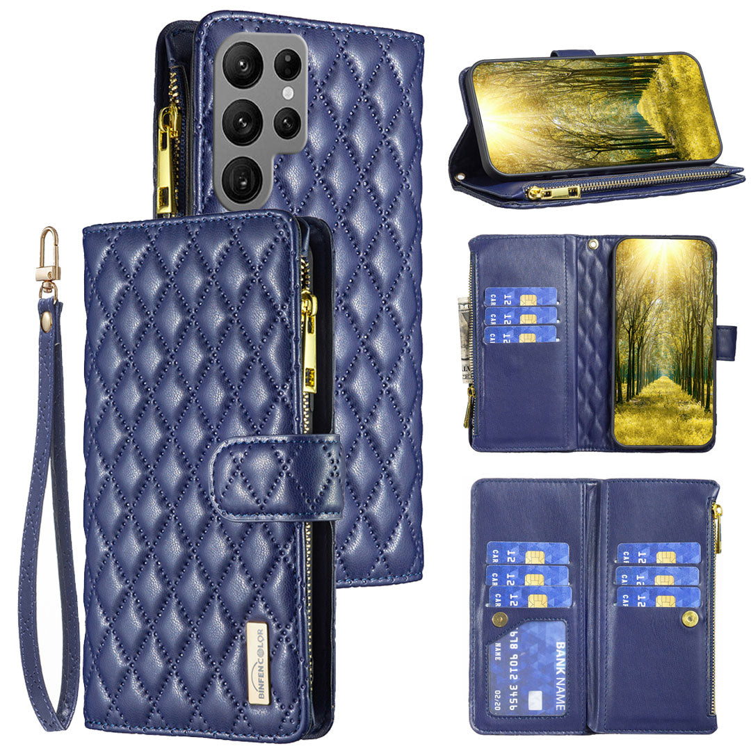 New Zipper Wallet Leather Phone Case with Lanyard for Samsung