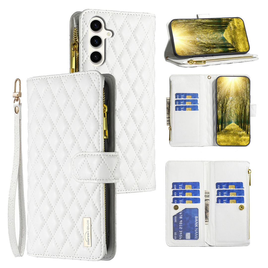 New Zipper Wallet Leather Phone Case with Lanyard for Samsung